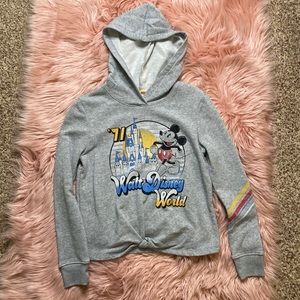 DISNEY Womens XSmall Gray Knot Front Graphic Castle Mickey Hooded Sweatshirt